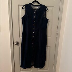 Abercrombie & Fitch Dark Blue Button-Down Midi Jean Dress size Large Petite